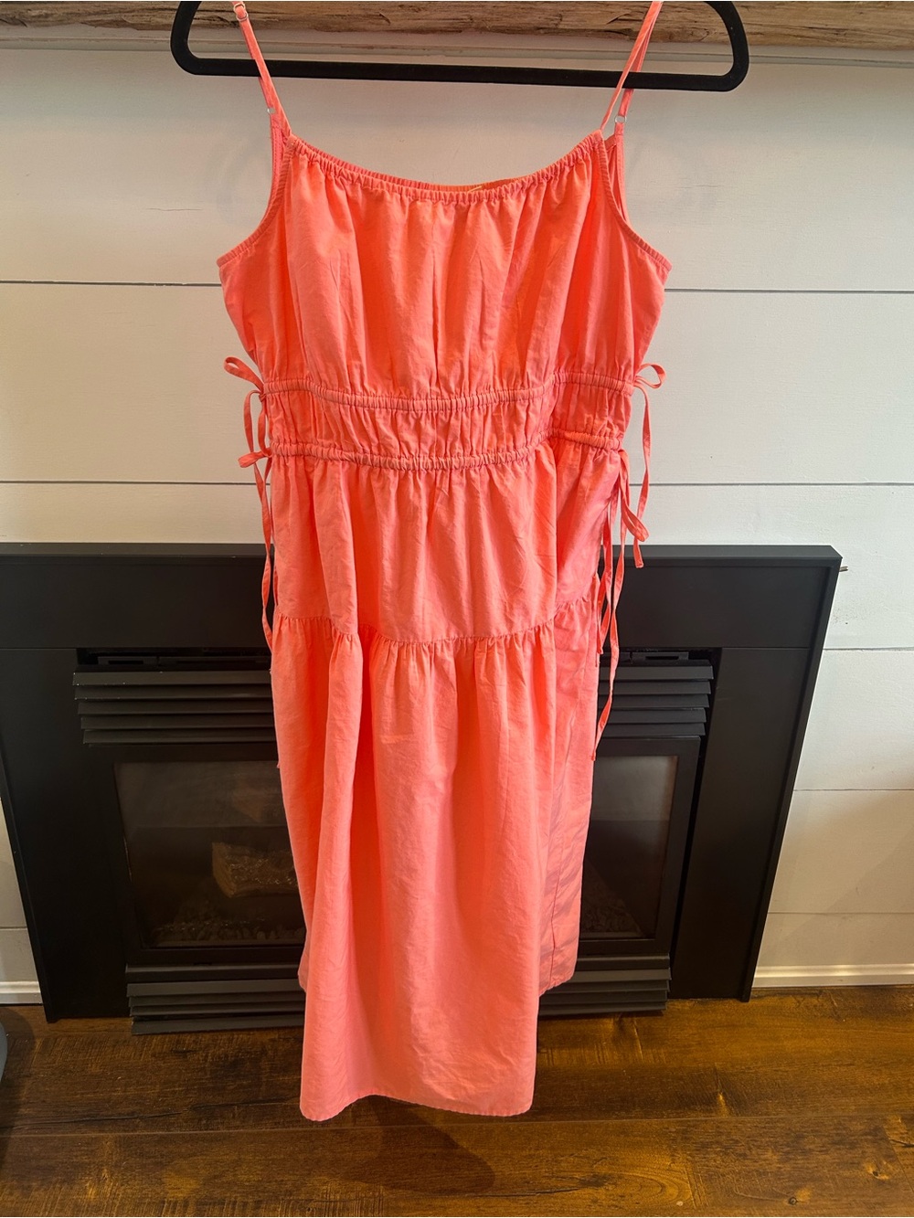 Spaghetti-Strap Tiered Dress in Coral